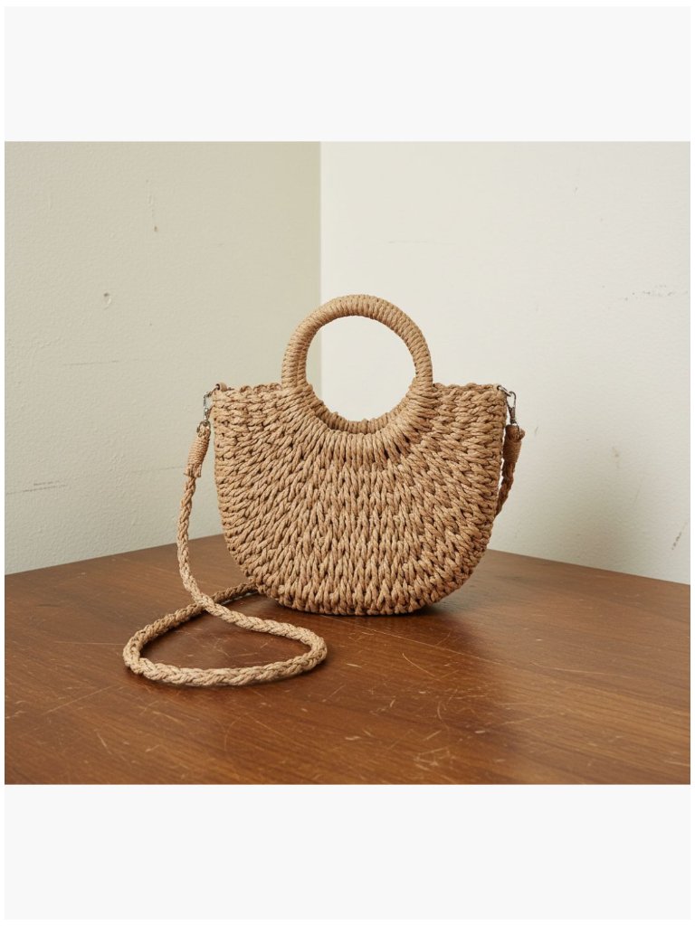Straw Woven Crossbody Shoulder Bag, Drawstring Closure, Lightweight Summer Tote